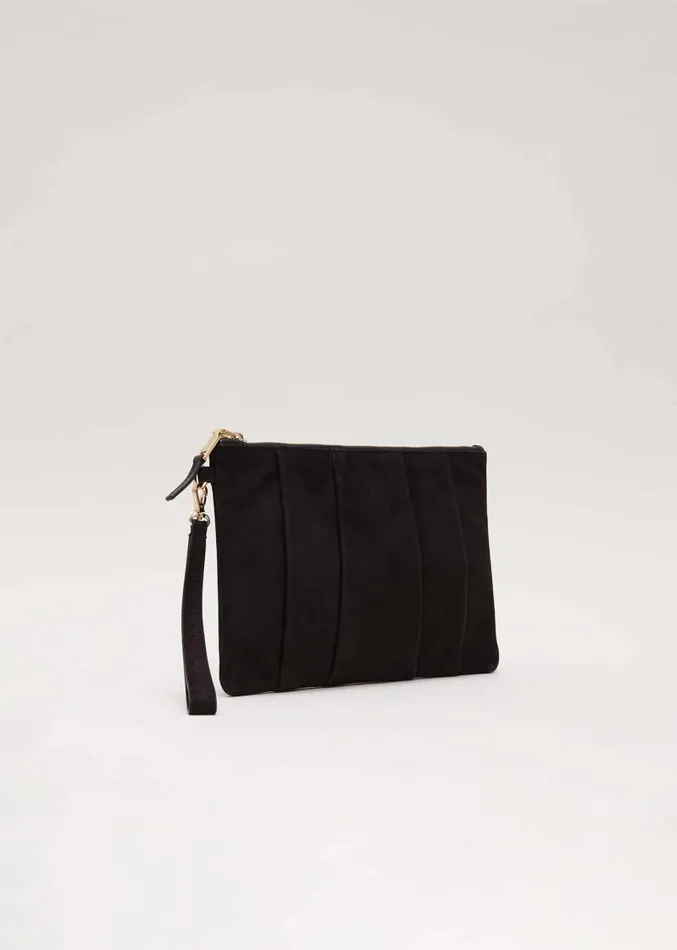 Suede Pleated Clutch Bag Black Women Phase Eight Bags and Clutches