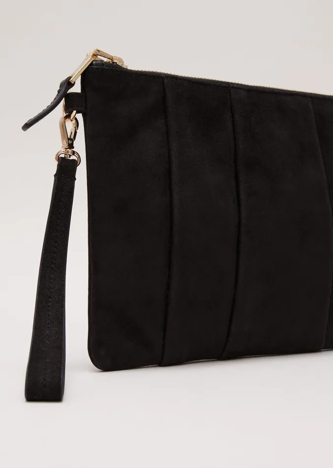 Suede Pleated Clutch Bag Black Women Phase Eight Bags and Clutches