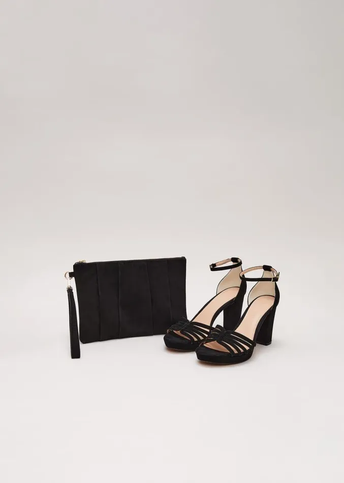 Suede Pleated Clutch Bag Black Women Phase Eight Bags and Clutches