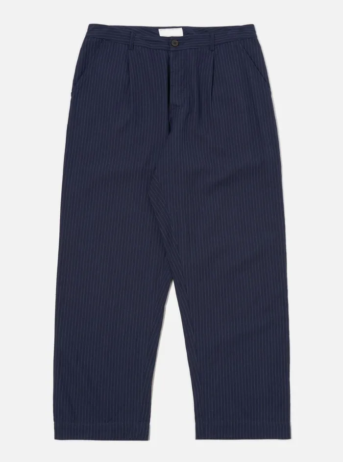 Suiting Men Universal Works Universal Works Duke Pant In Navy Cotton Pinstripe