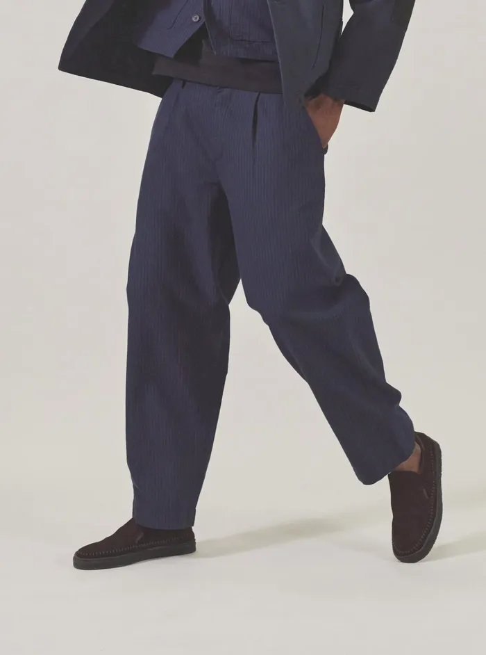Suiting Men Universal Works Universal Works Duke Pant In Navy Cotton Pinstripe