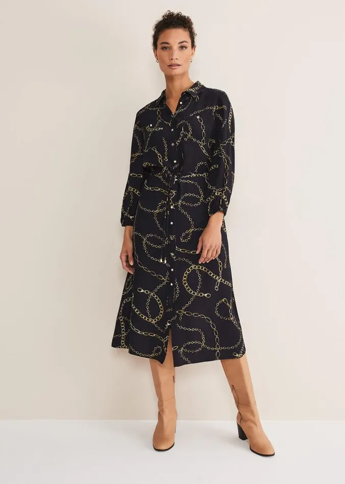 Tana Chain Print Shirt Midi Dress Navy Women Phase Eight Dresses