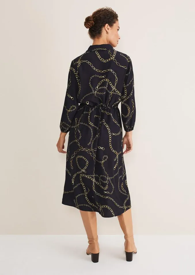 Tana Chain Print Shirt Midi Dress Navy Women Phase Eight Dresses