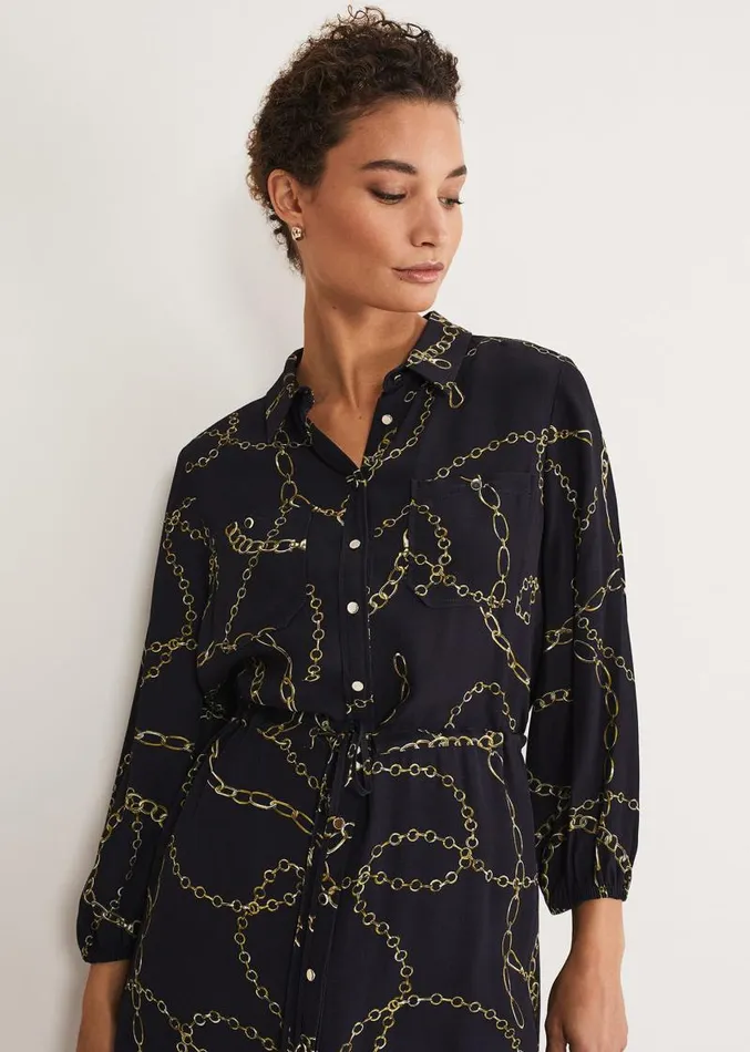 Tana Chain Print Shirt Midi Dress Navy Women Phase Eight Dresses