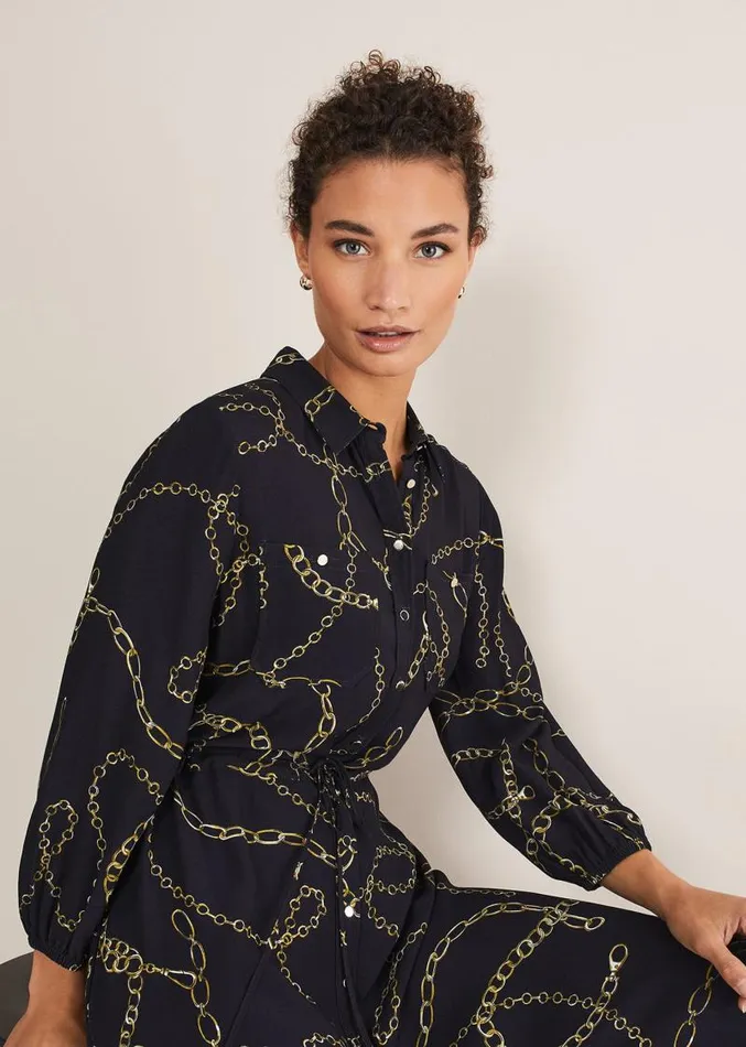 Tana Chain Print Shirt Midi Dress Navy Women Phase Eight Dresses