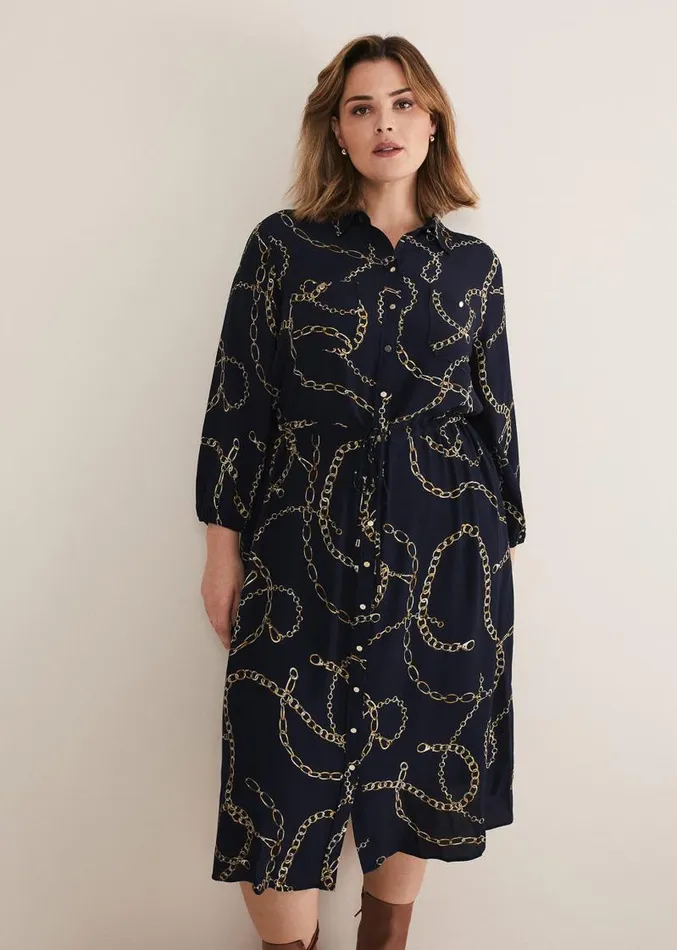 Tana Chain Print Shirt Midi Dress Navy Women Phase Eight Dresses