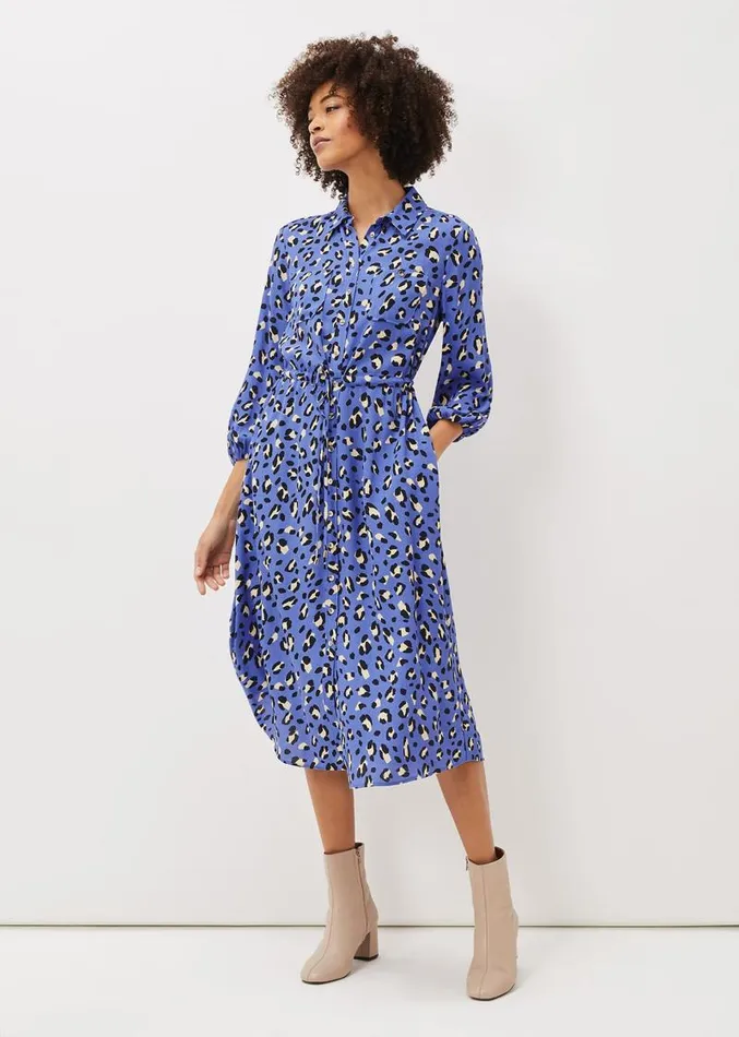 Tana Leopard Print Midi Shirt Dress Blue Women Phase Eight Dresses