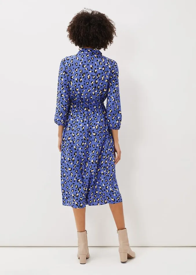 Tana Leopard Print Midi Shirt Dress Blue Women Phase Eight Dresses