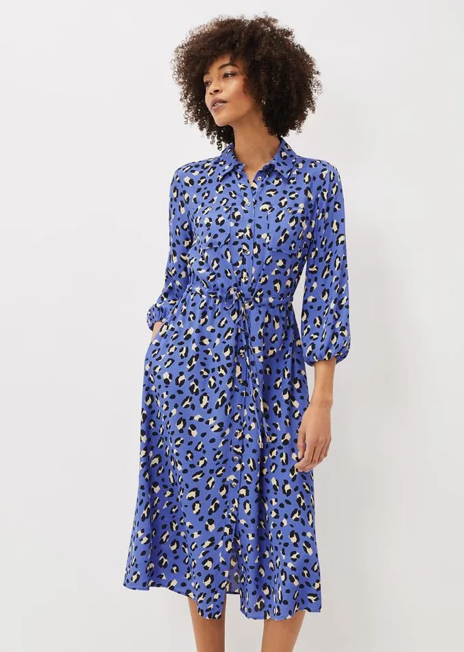 Tana Leopard Print Midi Shirt Dress Blue Women Phase Eight Dresses