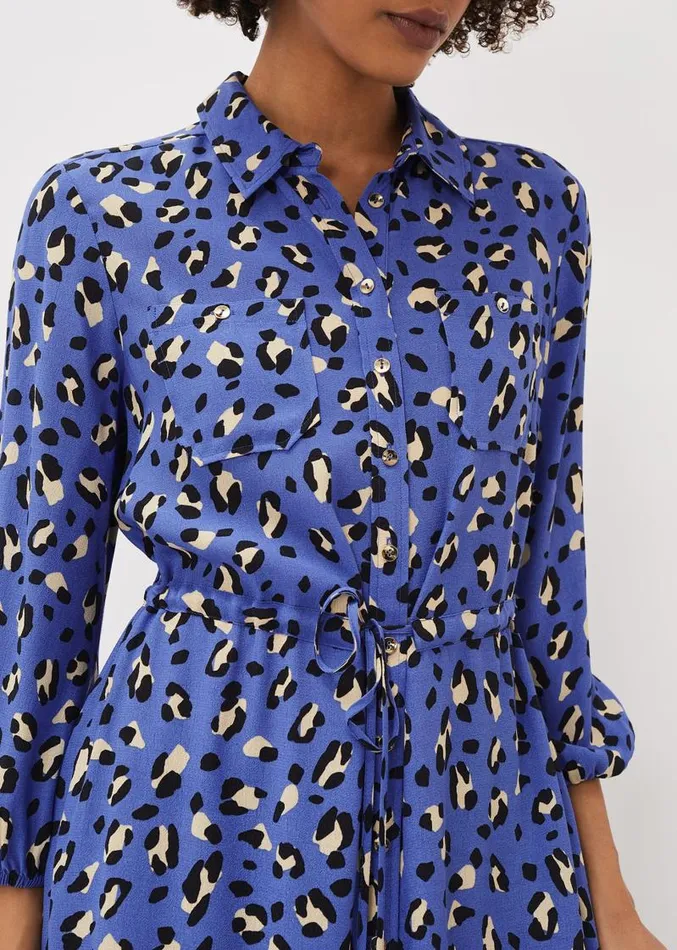 Tana Leopard Print Midi Shirt Dress Blue Women Phase Eight Dresses