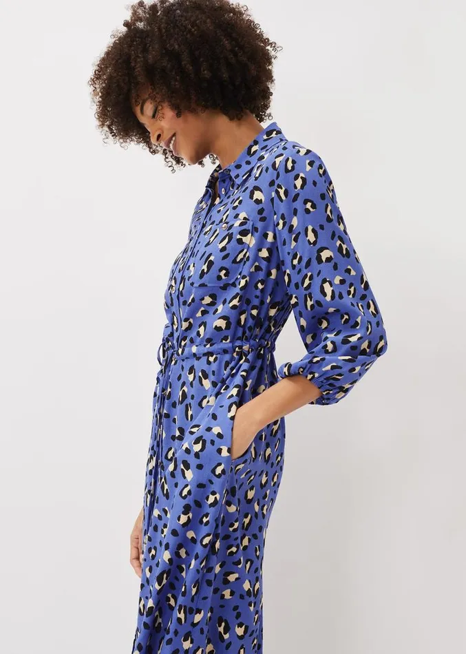 Tana Leopard Print Midi Shirt Dress Blue Women Phase Eight Dresses