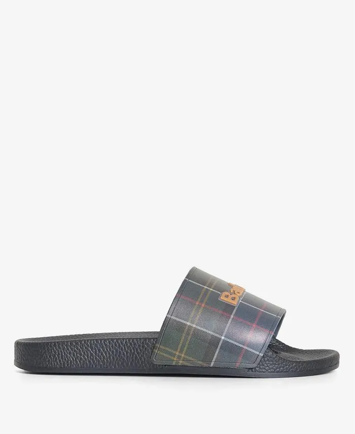 Tartan Sliders Classic Black Men Barbour Sandals