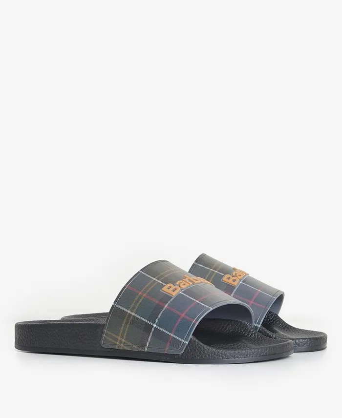 Tartan Sliders Classic Black Men Barbour Sandals