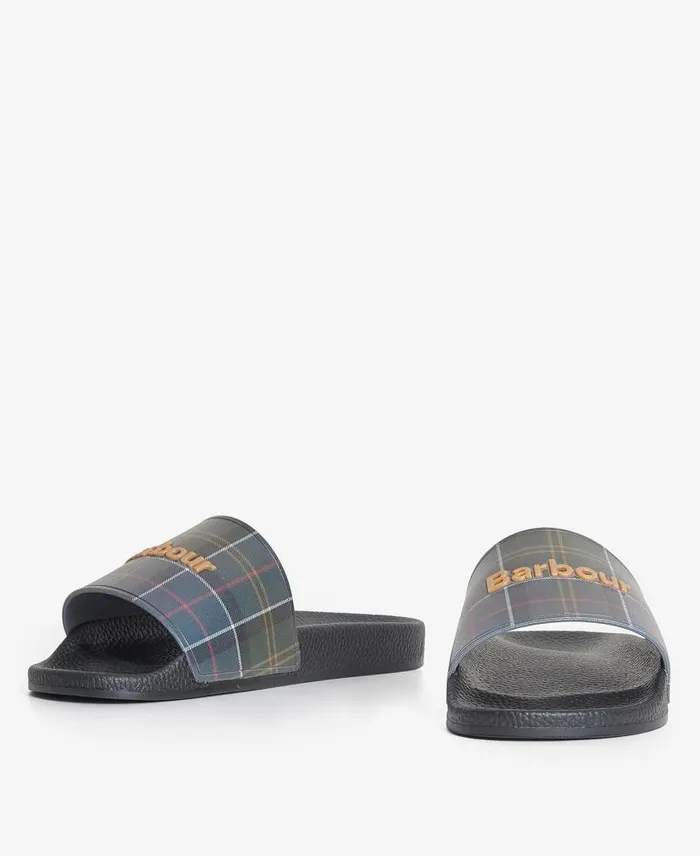 Tartan Sliders Classic Black Men Barbour Sandals
