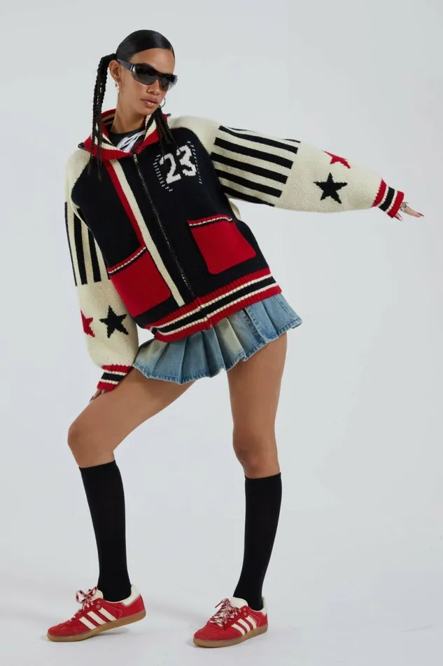Team 23 Knitted Zip Through Multi Women Jaded London Knitwear Team 23 Knitted Zip Through Multi Women Jaded London Knitwear
