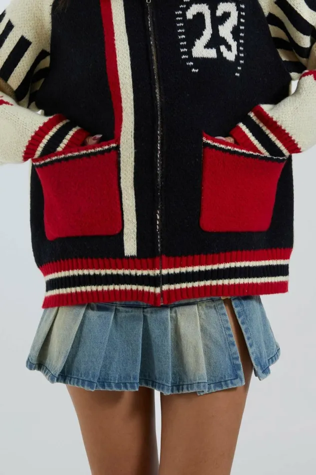 Team 23 Knitted Zip Through Multi Women Jaded London Knitwear Team 23 Knitted Zip Through Multi Women Jaded London Knitwear