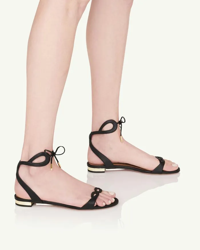 Tessa Sandal Flat Black Women Aquazzura Sandals Tessa Sandal Flat Black Women Aquazzura Sandals