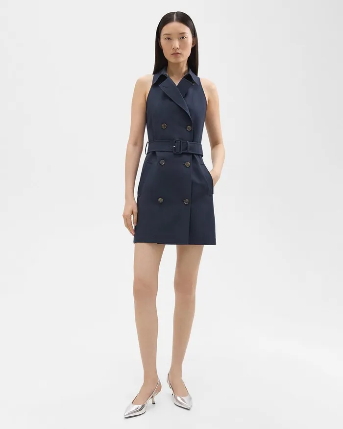 Theory Dresses Halter Trench Dress In Good Wool Nocturne Navy 8211 Women