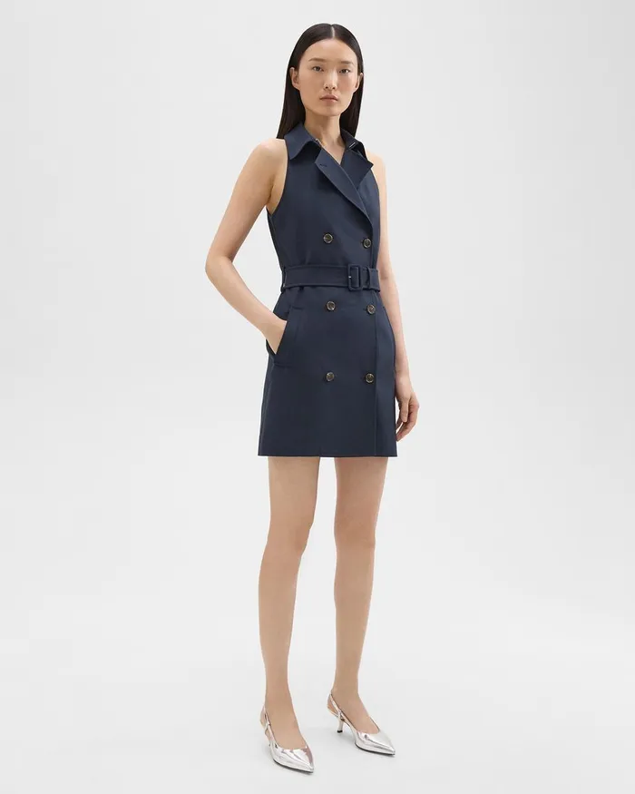 Theory Dresses Halter Trench Dress In Good Wool Nocturne Navy 8211 Women