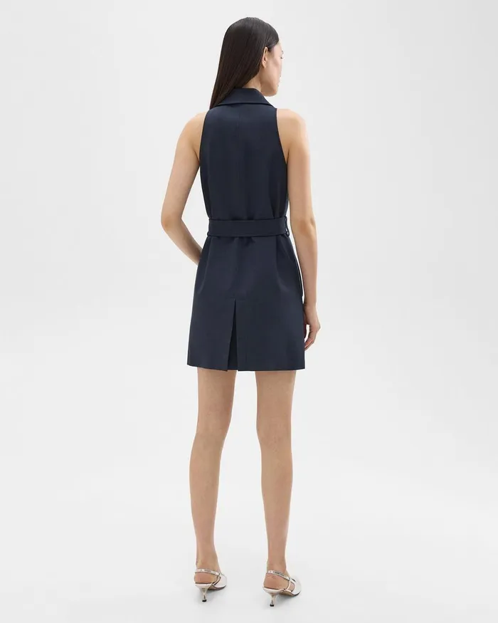 Theory Dresses Halter Trench Dress In Good Wool Nocturne Navy 8211 Women