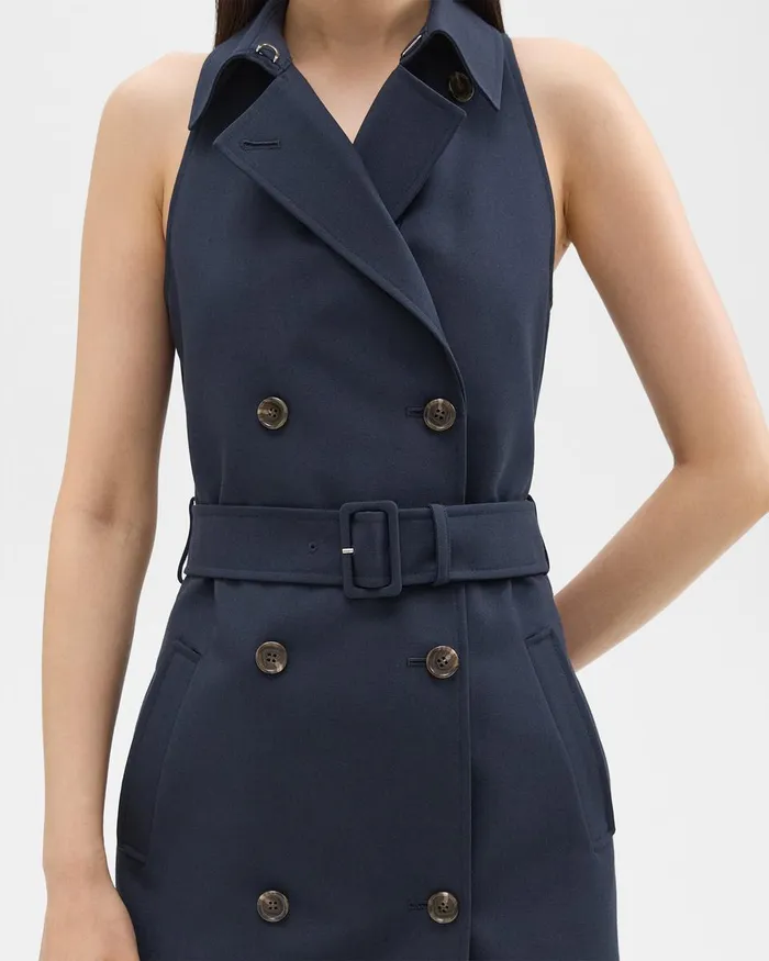 Theory Dresses Halter Trench Dress In Good Wool Nocturne Navy 8211 Women