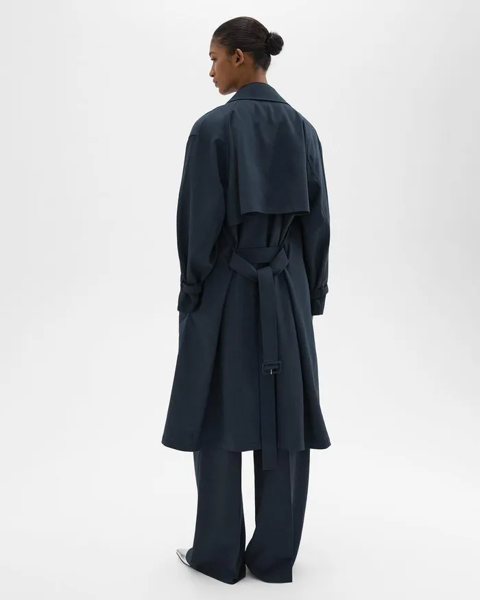 Theory Outerwear DoubleBreasted Trench Coat In Oxford Wool Nocturne Navy 8211 Women