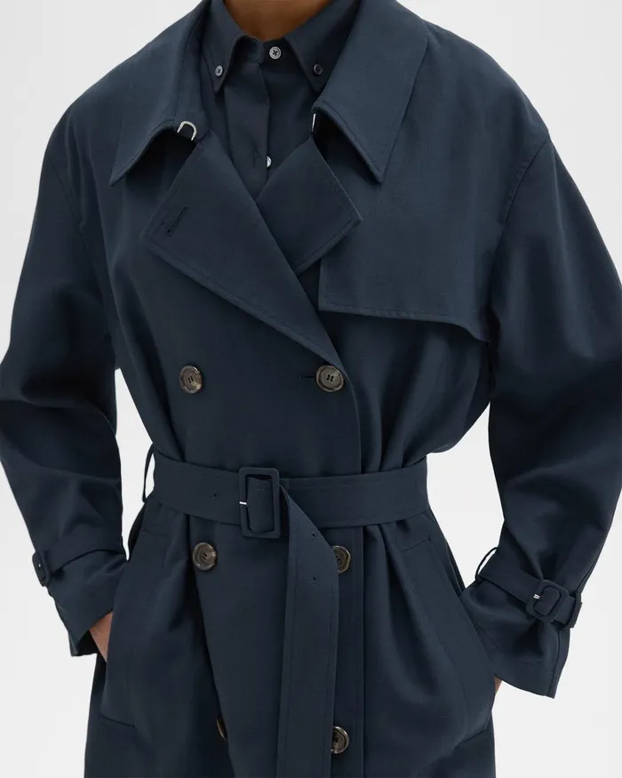 Theory Outerwear DoubleBreasted Trench Coat In Oxford Wool Nocturne Navy 8211 Women