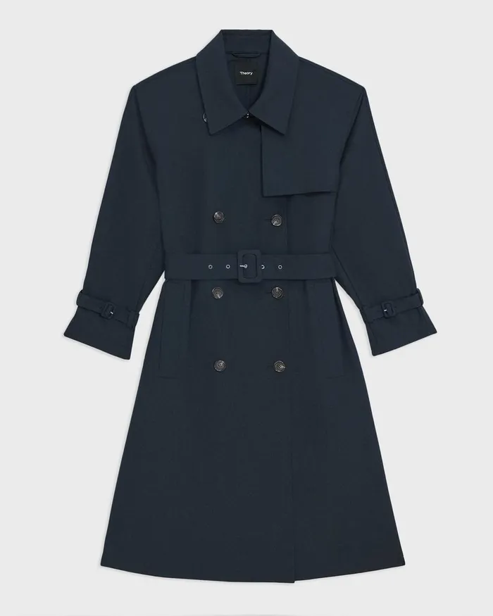 Theory Outerwear DoubleBreasted Trench Coat In Oxford Wool Nocturne Navy 8211 Women