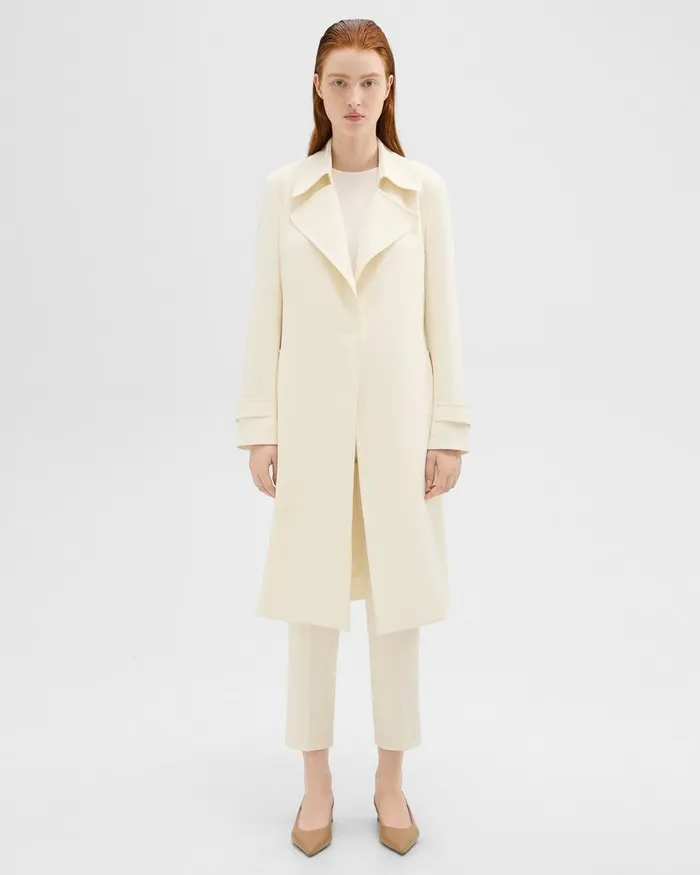 Theory Outerwear Oaklane Trench Coat In Admiral Crepe Rice 8211 Women