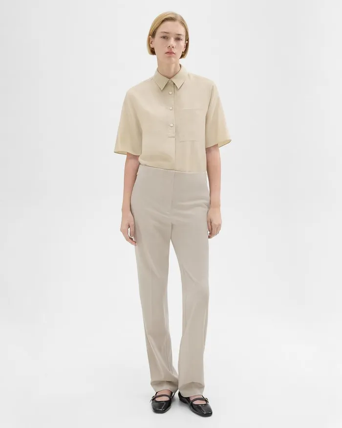 Theory Pants Adjustable Wool Gabardine Pant Aged Flax 8211 Women
