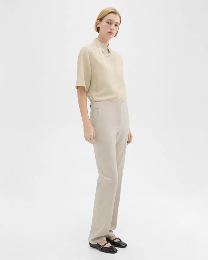 Theory Pants Adjustable Wool Gabardine Pant Aged Flax 8211 Women
