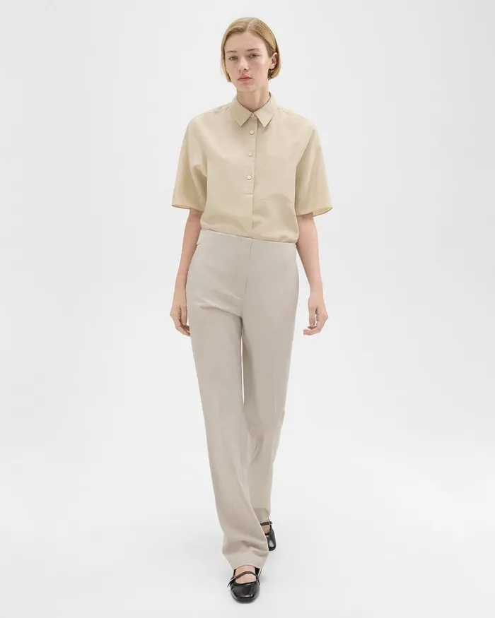 Theory Pants Adjustable Wool Gabardine Pant Aged Flax 8211 Women