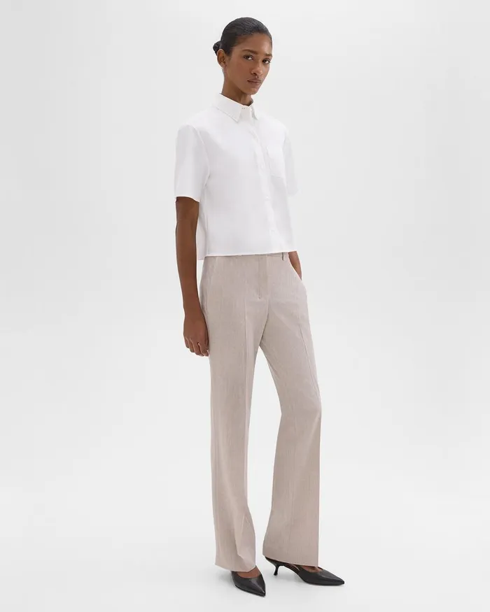 Theory Pants Flared FullLength Pant In Good Wool Sand Melange 8211 Women