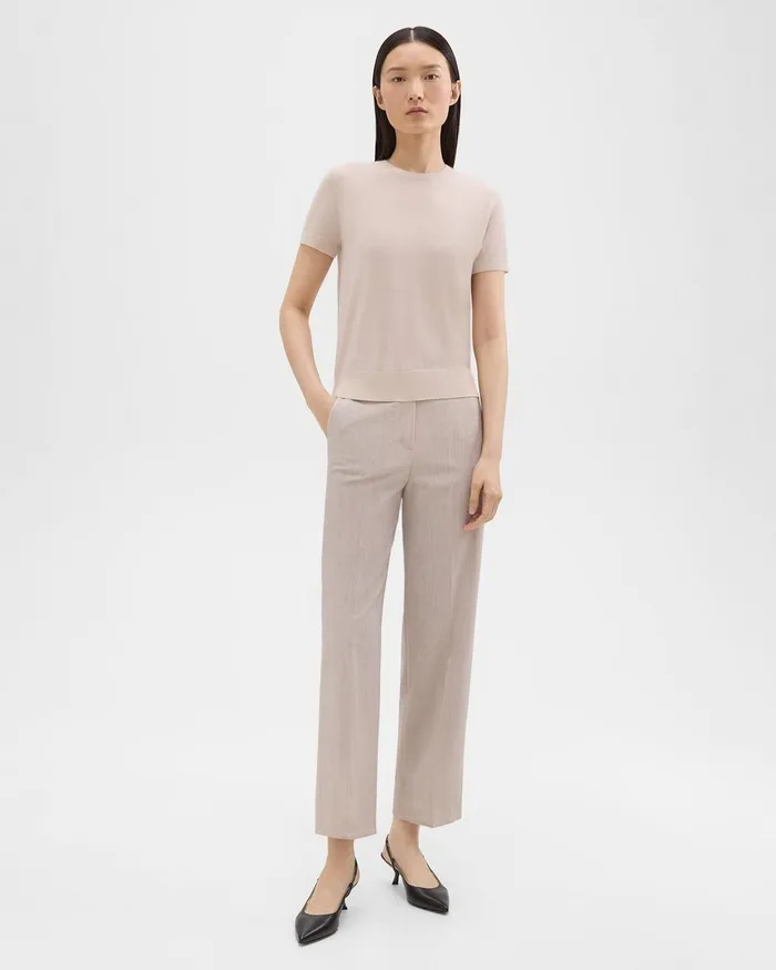 Theory Pants HighWaist StraightLeg Pant In Good Wool Sand Melange 8211 Women