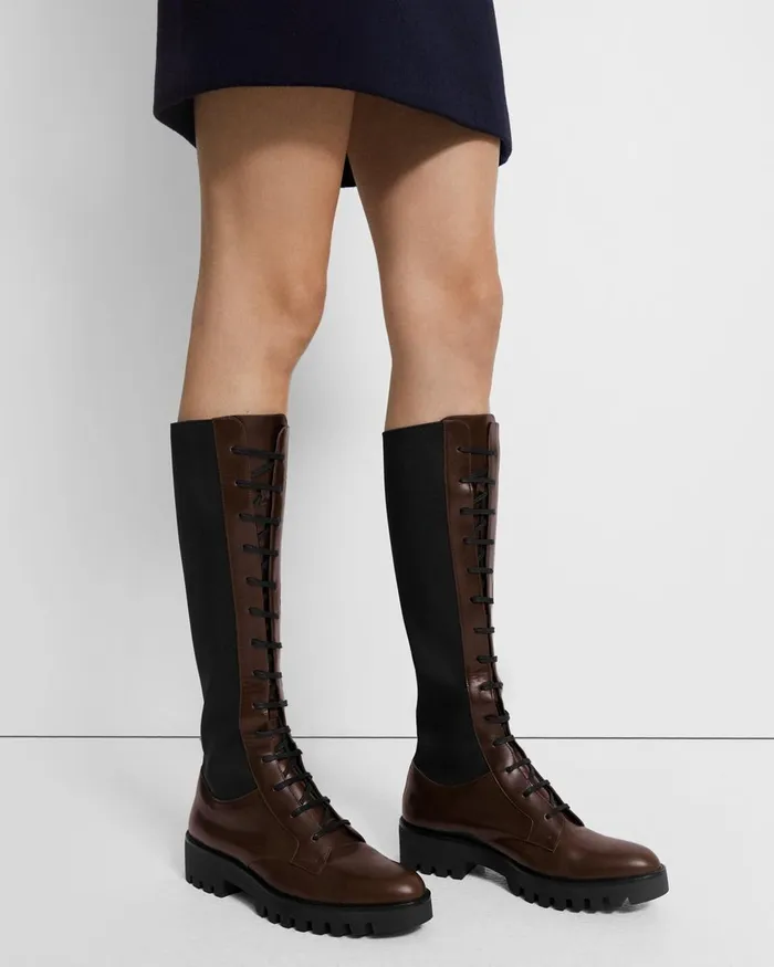 Theory Shoes Laced Lug Boot In Leather Dark Brown 8211 Women