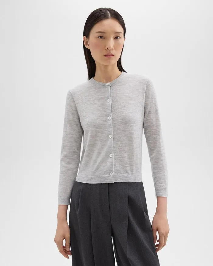 Theory Sweaters Cardigans Crewneck Cardigan In Regal Wool Frosted Grey Heather 8211 Women