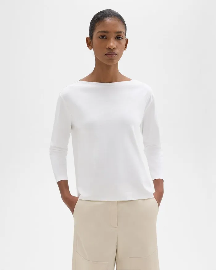 Theory TShirts Boat Neck Tee In Cotton Jersey White 8211 Women