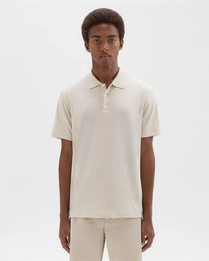 Theory Tshirts Polos Bron Polo Shirt In Cosmos Slub Cotton Sand 8211 Men