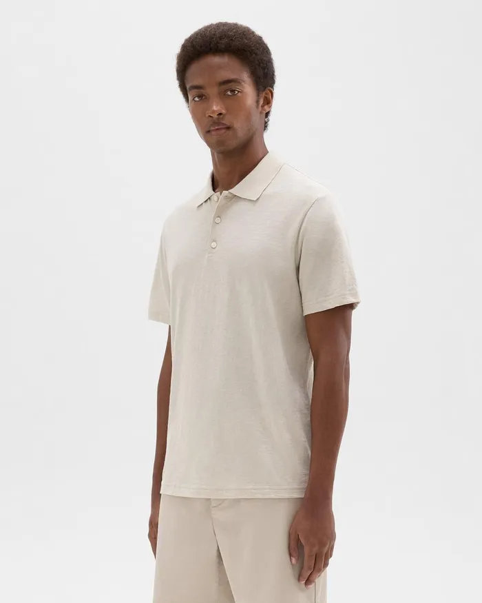 Theory Tshirts Polos Bron Polo Shirt In Cosmos Slub Cotton Sand 8211 Men