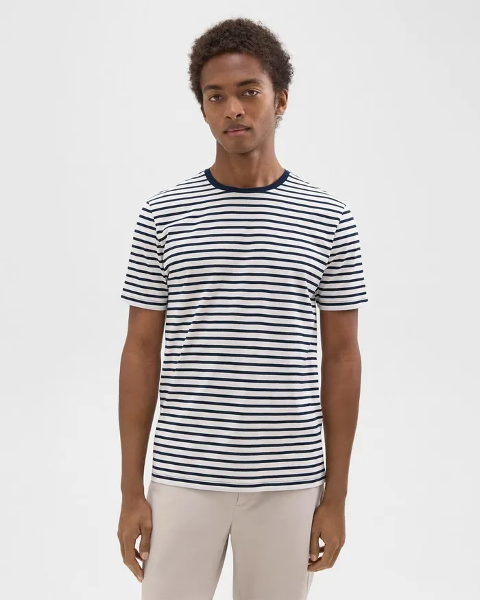 Theory Tshirts Polos Dorian Tee In Striped Cotton Balticwhite 8211 Men