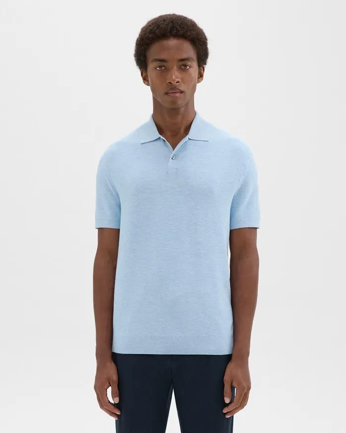 Theory Tshirts Polos Goris Piqu Polo Shirt In Light Bilen Skylight Melange 8211 Men