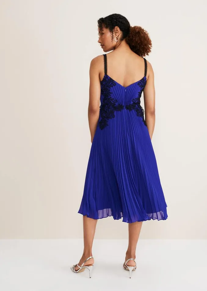Tiffany Lace Pleated Midi Dress Cobalt Women Phase Eight Dresses