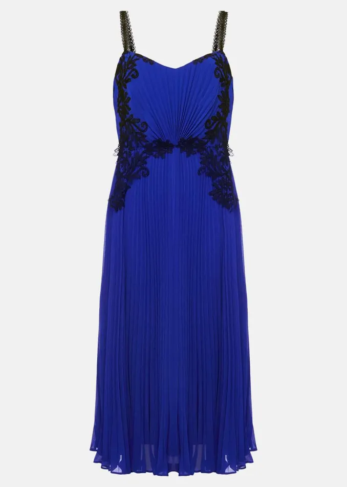 Tiffany Lace Pleated Midi Dress Cobalt Women Phase Eight Dresses