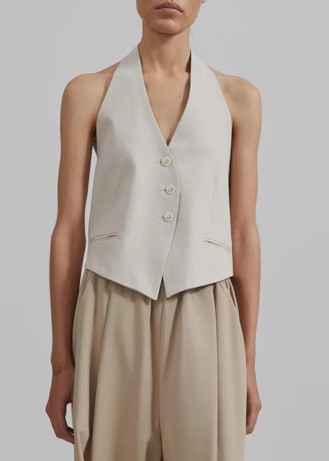 Tops Women The Frankie Shop Elora Linen Halter Top 8211 Oat