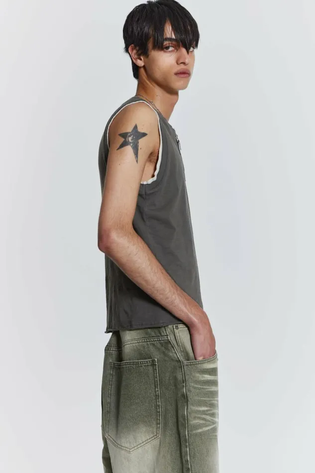 Troupe Layered Tank Khaki Men Jaded London Vests Troupe Layered Tank Khaki Men Jaded London Vests