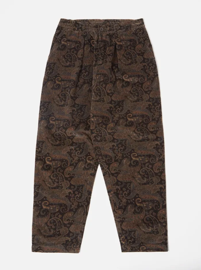 Trousers Men Universal Works Universal Works Pleated Track Pant In Black Japanese Print Cord