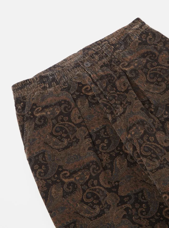 Trousers Men Universal Works Universal Works Pleated Track Pant In Black Japanese Print Cord