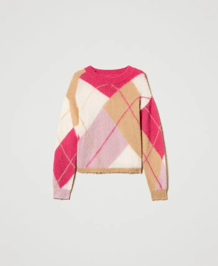 Twinset Argyle Pattern Jacquard Wool Blend Jumper Argyle Pink Jacquard Women Jumpers And Cardigans Twinset Argyle Pattern Jacquard Wool Blend Jumper Argyle Pink Jacquard Women Jumpers And Cardigans