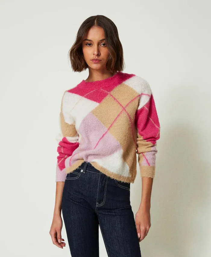Twinset Argyle Pattern Jacquard Wool Blend Jumper Argyle Pink Jacquard Women Jumpers And Cardigans Twinset Argyle Pattern Jacquard Wool Blend Jumper Argyle Pink Jacquard Women Jumpers And Cardigans