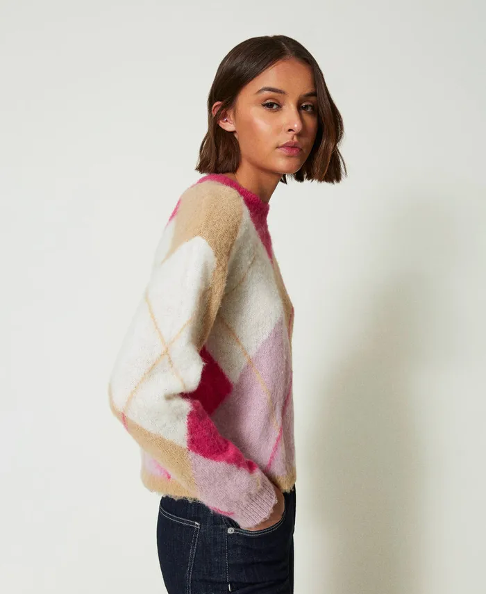 Twinset Argyle Pattern Jacquard Wool Blend Jumper Argyle Pink Jacquard Women Jumpers And Cardigans Twinset Argyle Pattern Jacquard Wool Blend Jumper Argyle Pink Jacquard Women Jumpers And Cardigans